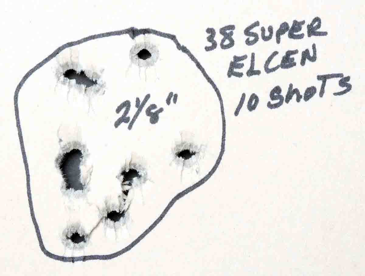 This 10-shot group fired at 25 yards from a Ransom Rest utilized Missouri Bullet Company 147-grain FN bullets and 4.8 grains of Unique.